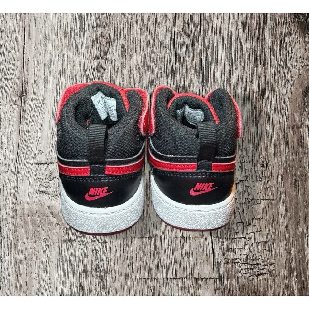 Nike Court Borough Bred Hi Top Sneaker CD7784-003 Red Black Straps Toddler 6C